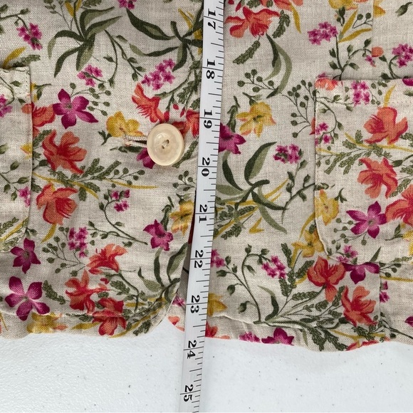 JM Collection 100% Linen Floral Long Sleeve Pockets Button Front Blazer Jacket - Picture 8 of 9